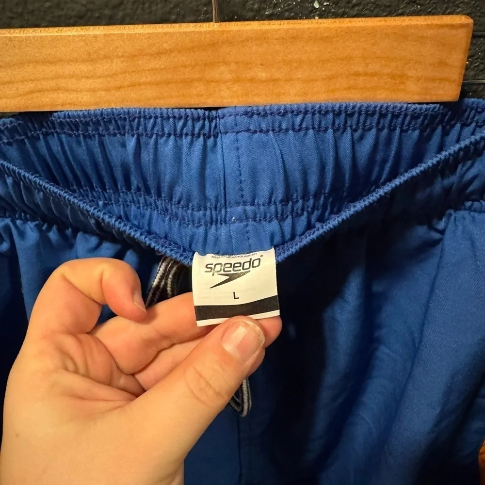 Men’s Speedo Blue Orange Drawstring Swim Trunks Size Large